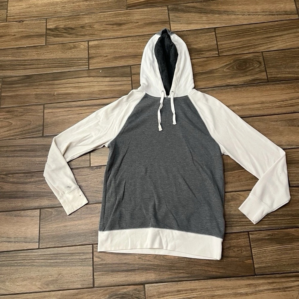 Banana Republic Waffle Knit Pullover Hoodie Mens Large Gray White Casual